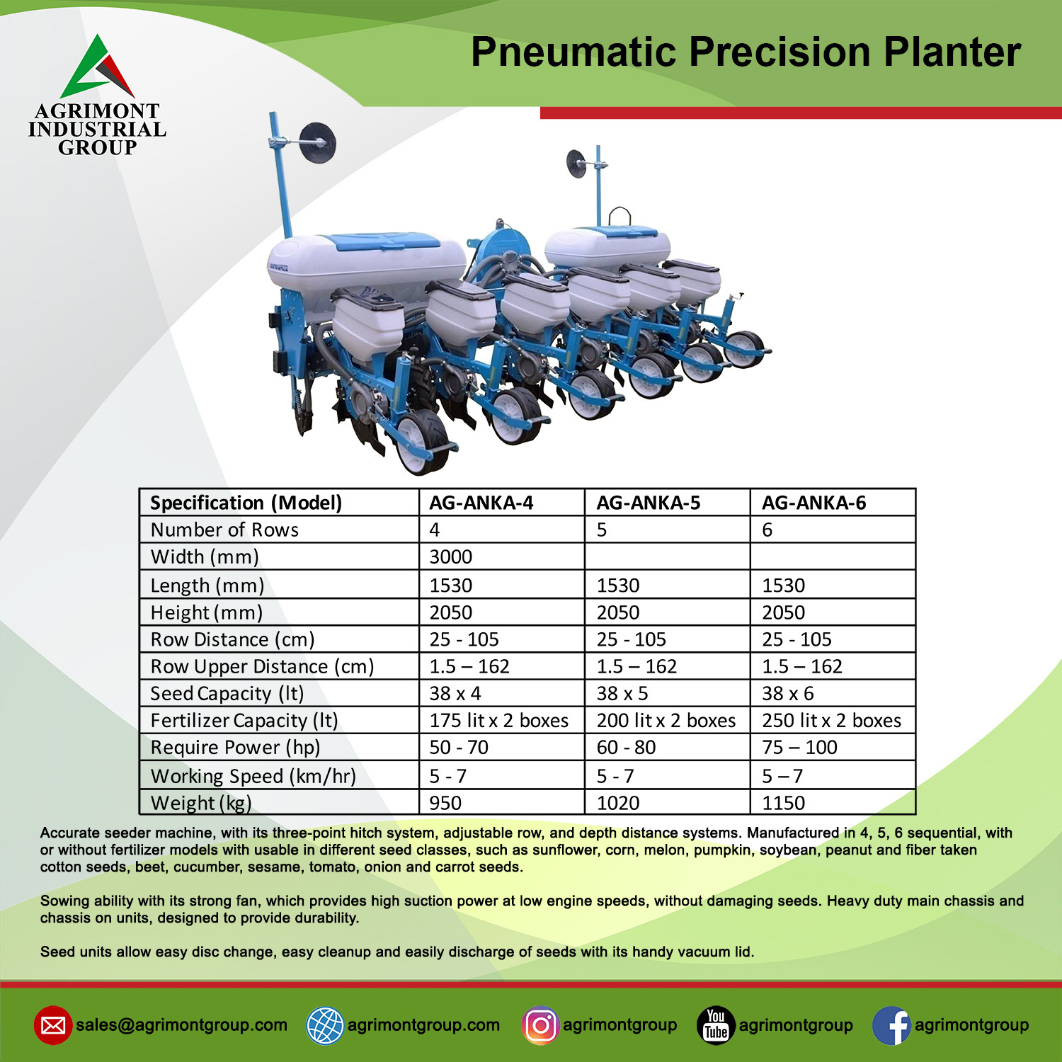 Siewnik precyzyjny AG-ANKA (Pneumatic Precision Planter) – oryginalna plansza producenta Agrimont